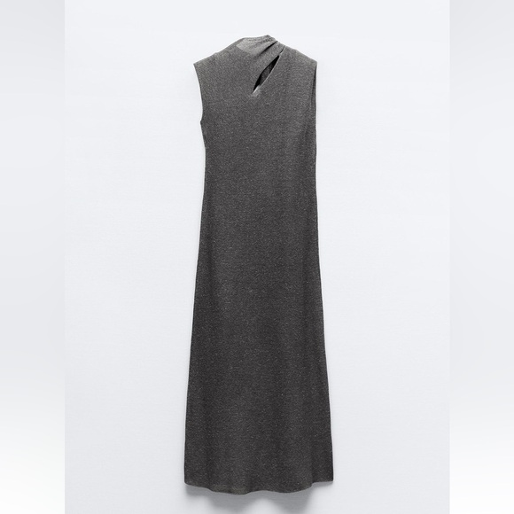 Zara Gray Tie-Front Midi Dress - Chic Sleeveless Workwear (Size S, NWT) - Picture 6 of 8